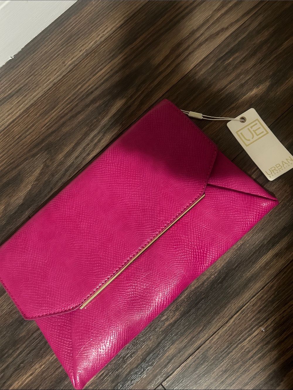 Urban Expressions Hot Pink Envelope Clutch with Gold Accent
